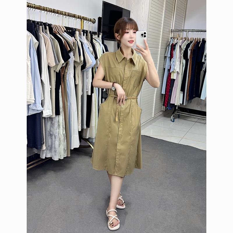 无袖衬衫连衣裙女2025夏季新款小个子时尚休闲气质收腰工装衬衣裙