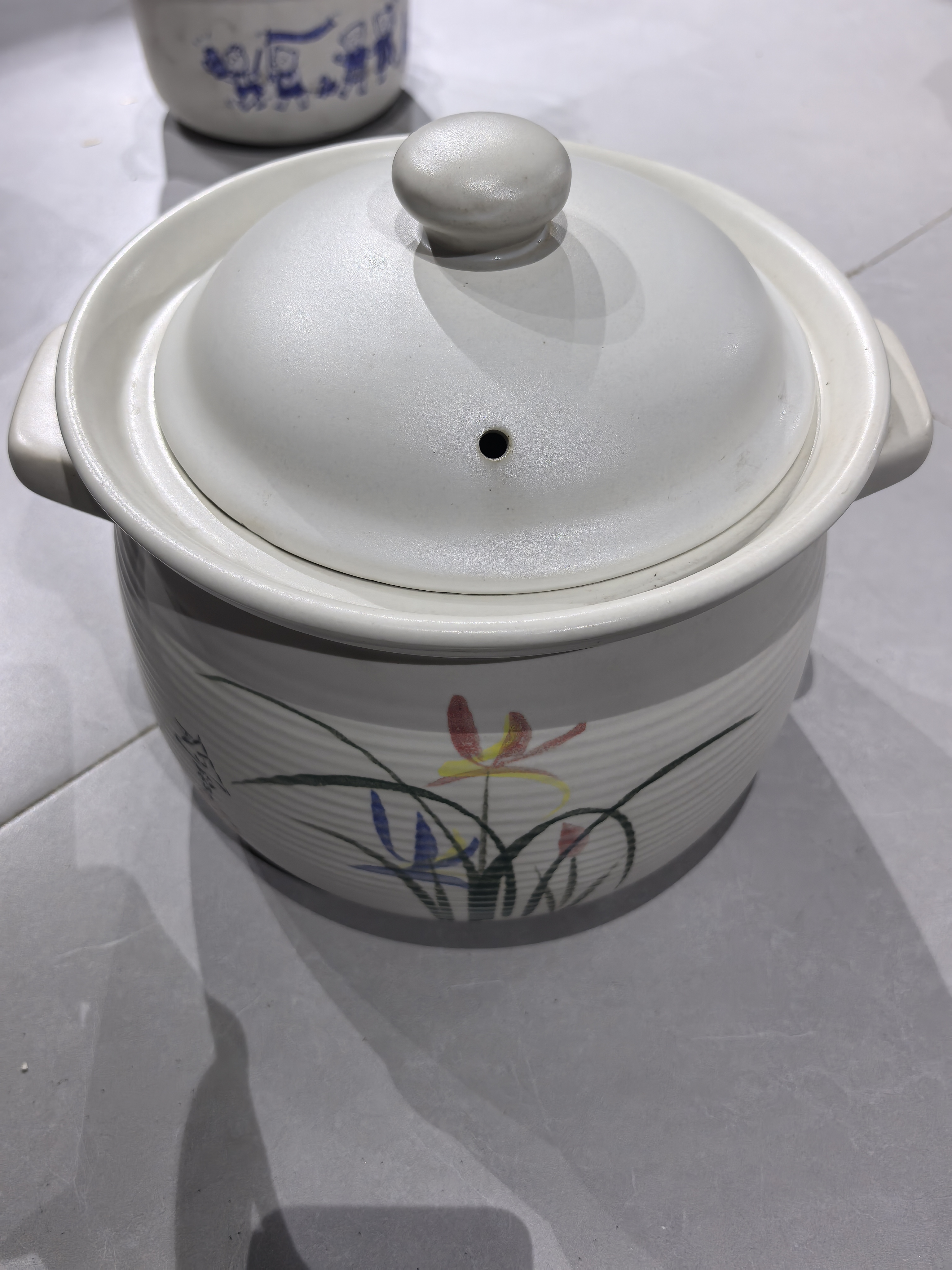 景德镇珍宝砂锅5.5升2418白兰花微瑕