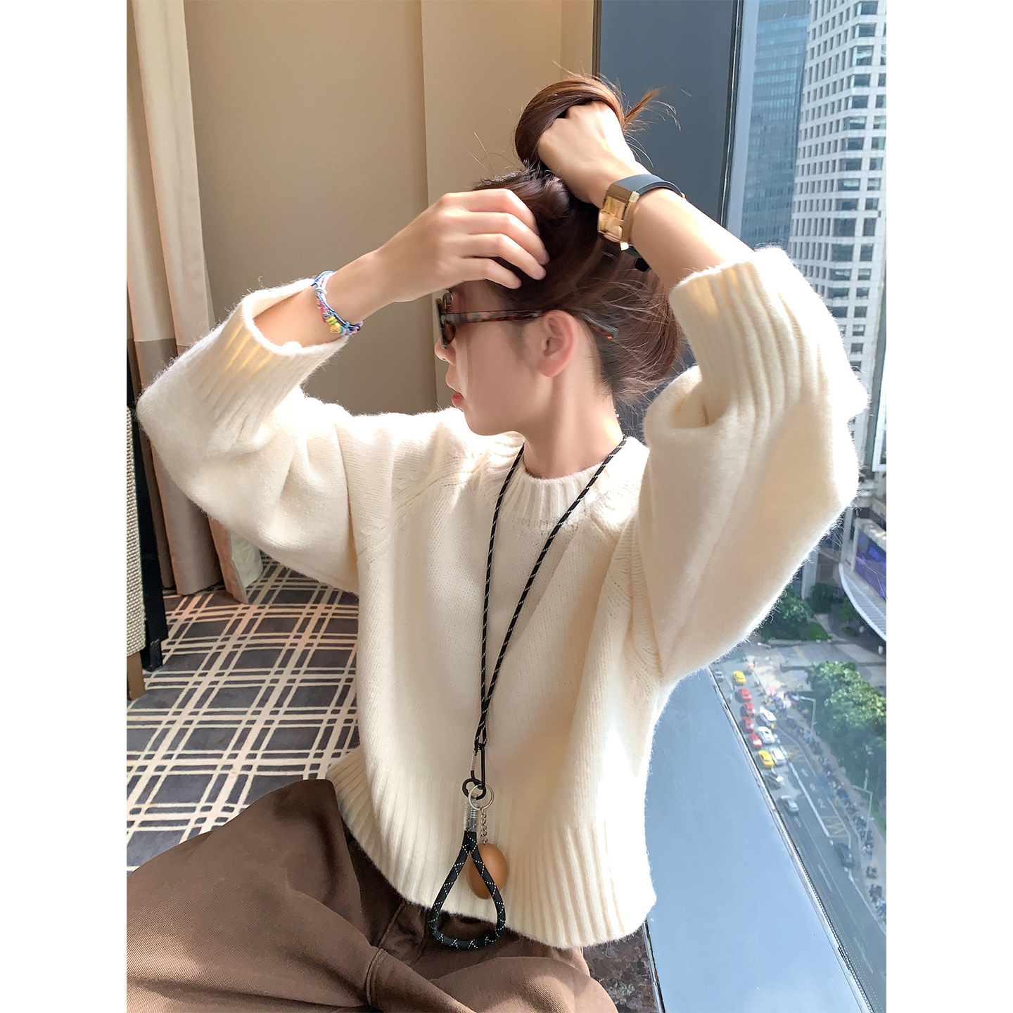 曾小咸 韩系米白色毛衣秋冬女小个子内搭针织上衣秋季ZA54MZR1030