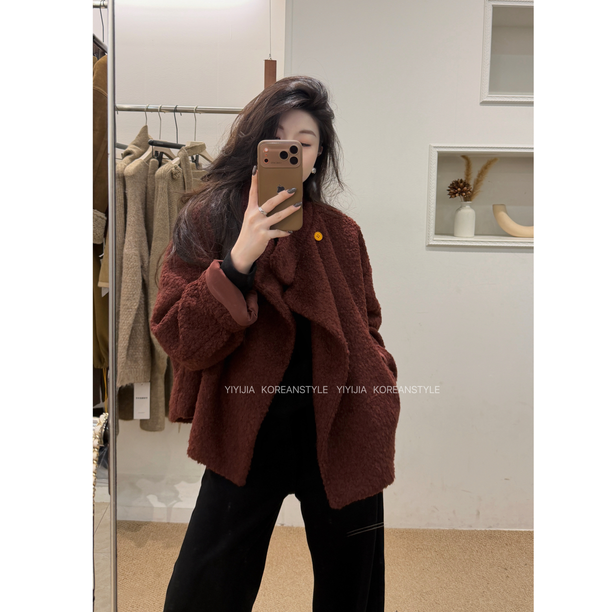 【莓果车厘】秋冬韩版羊羔毛翻领气质氛围感外套