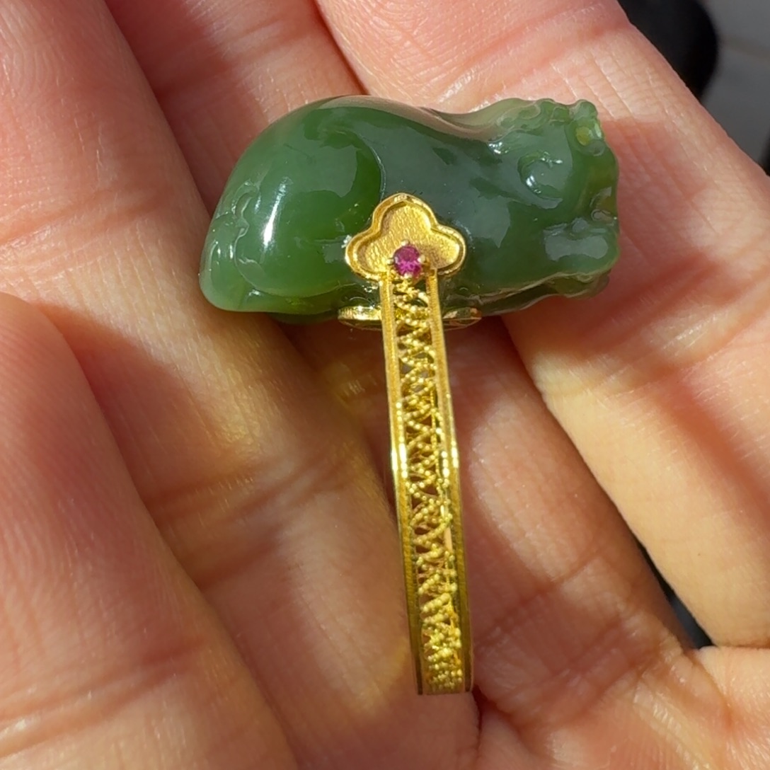 和田玉颈饰18K金镶嵌貔貅戒指TZ多样性拍一发一