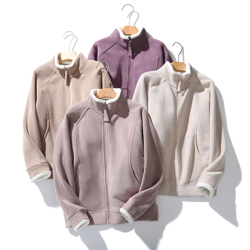 防风女拉链立领保暖收口袖外套双面开衫休闲卫衣8580