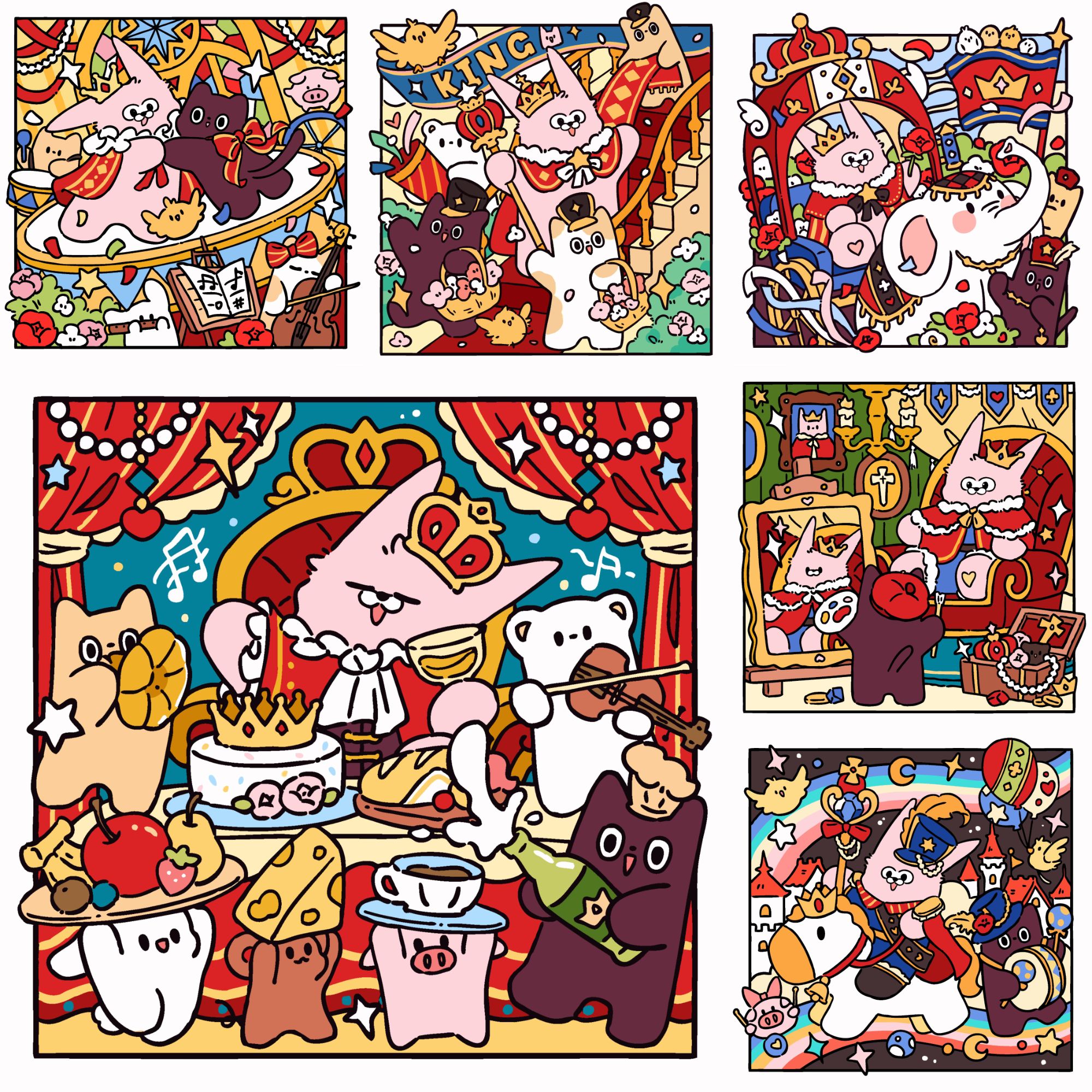 【兔皇登基】爆米 20*20CM DIY数字油画卡通填色解压送礼手工装饰画
