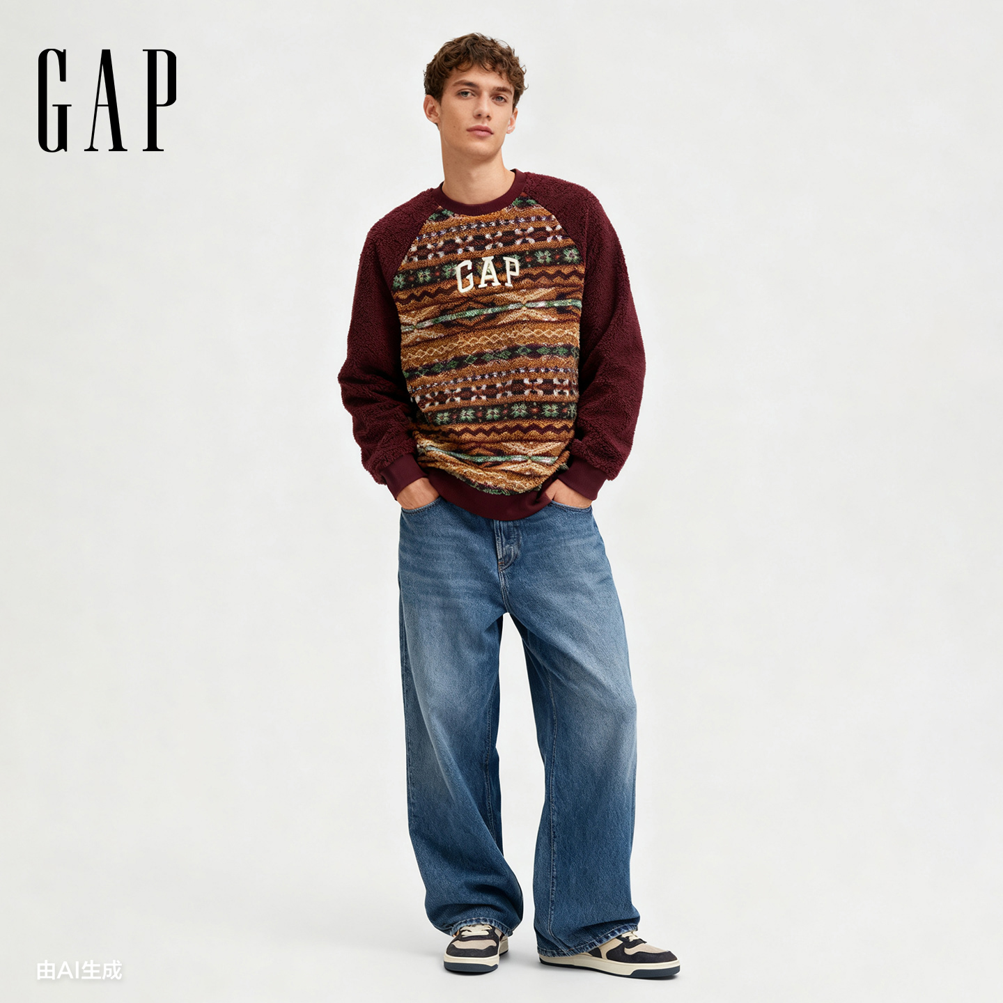 Gap男女装2025冬季新款logo重磅抱抱绒插肩袖卫衣费尔岛831406