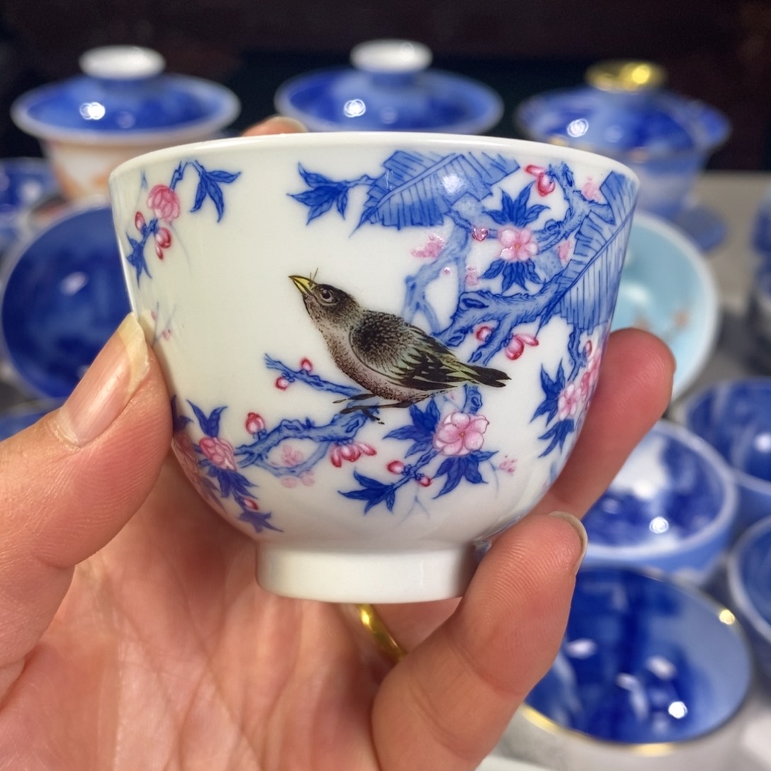 青花花鸟主人杯杯