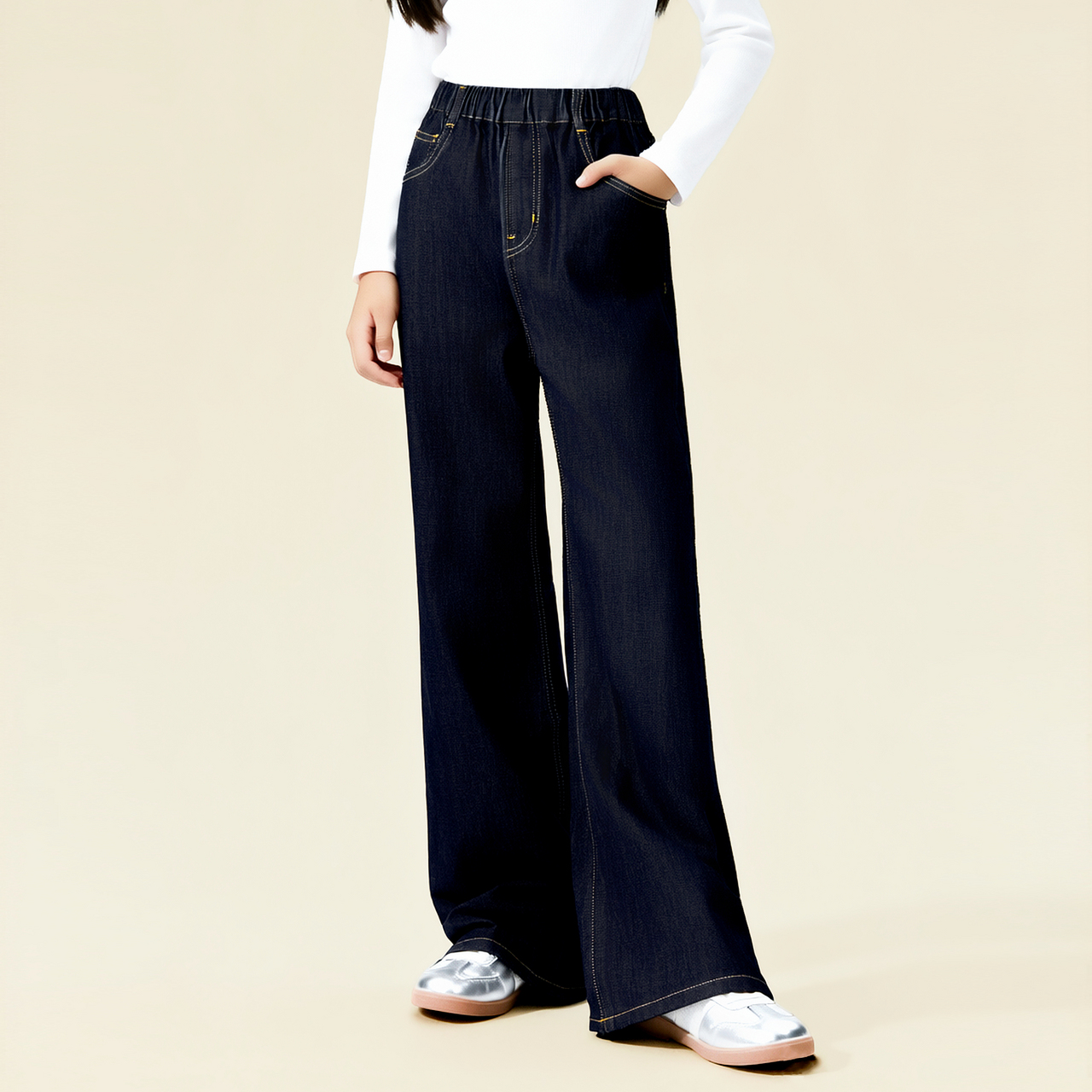 【云感棉柔】笛莎女童裤子春秋新款女孩洋气侧面开衩微喇牛仔裤