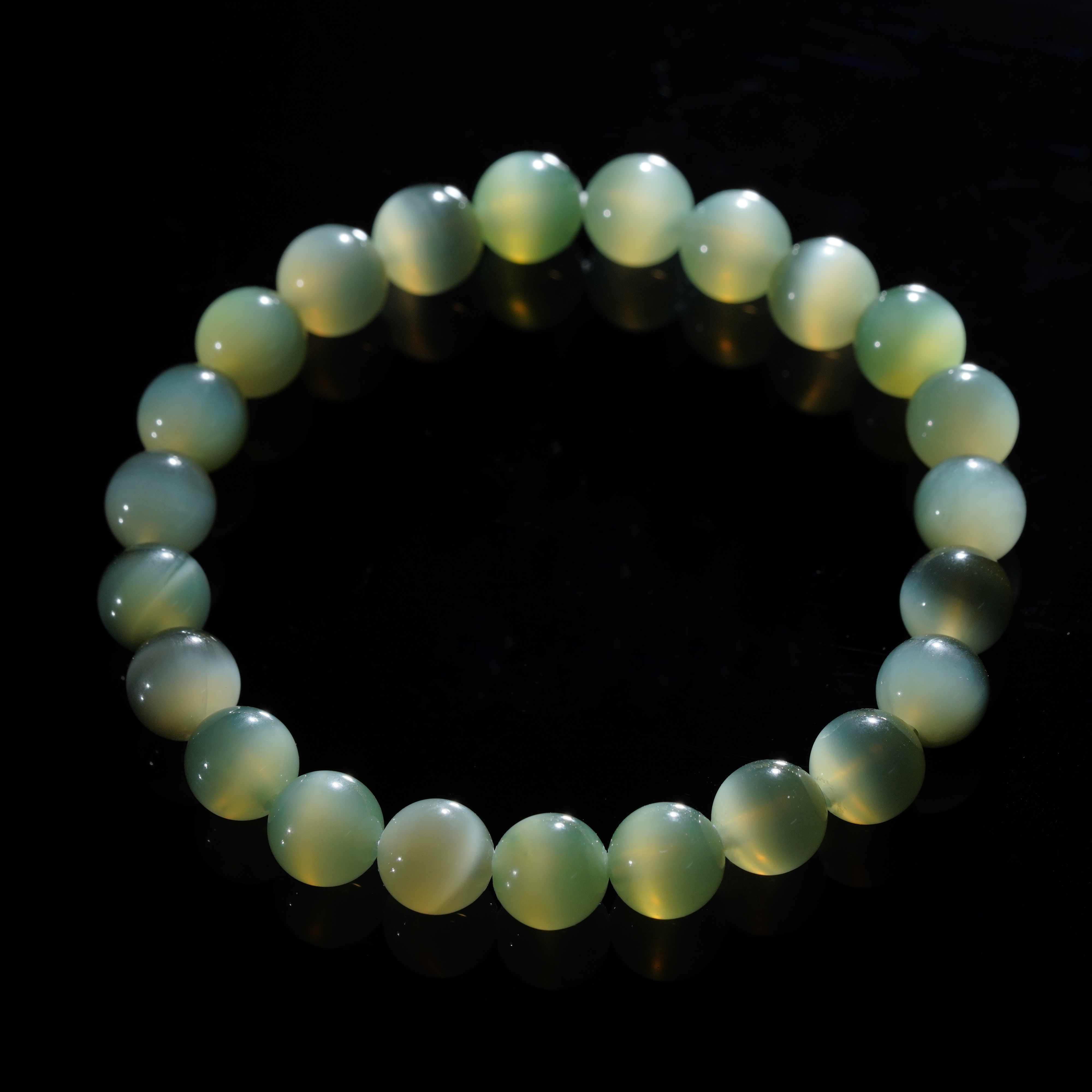 【慧子臻选】和田玉粉青猫眼圆珠手串 8mm H158