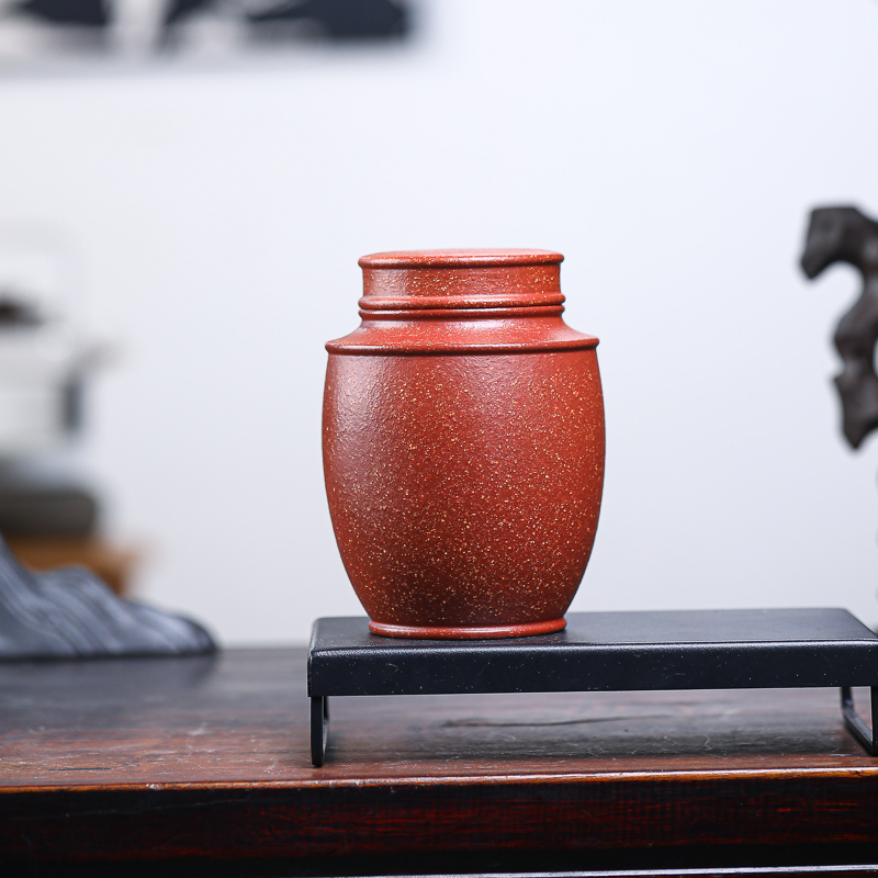 手工杯 | 宜兴紫砂 红降坡矿标全手工茶罐储茶罐