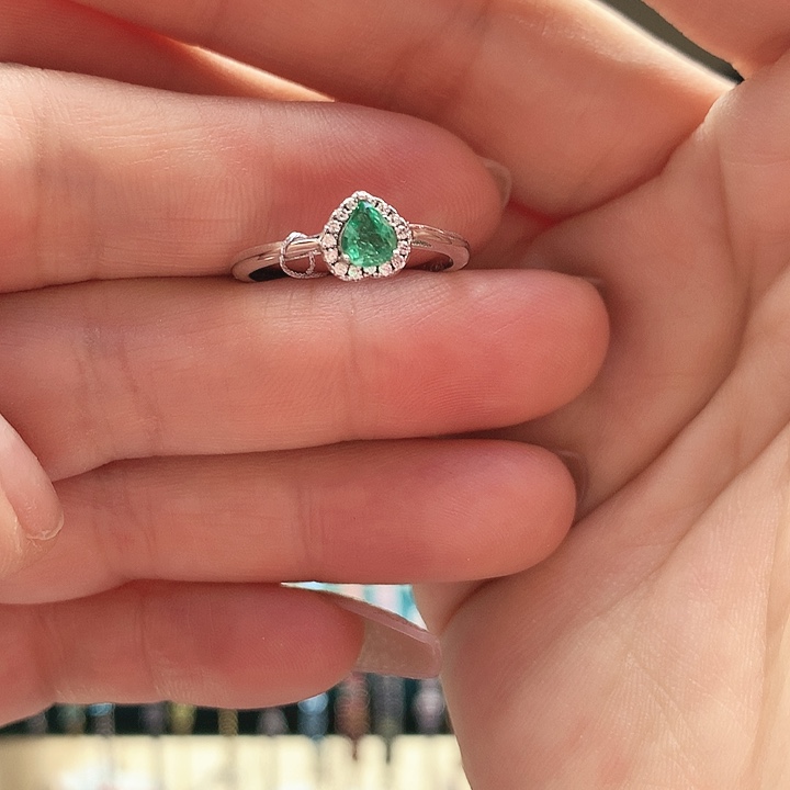 祖母绿戒指银S925镶嵌