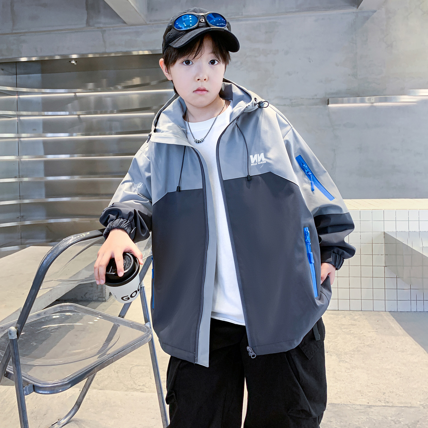男童秋装新款连帽外套2025帅气儿童春秋季青少年韩版男孩夹克2598