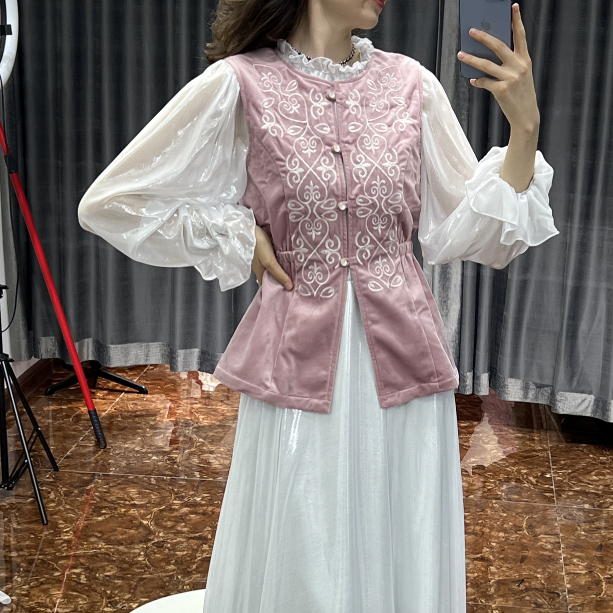 马甲 收腰  哈国进口 有口袋  里衬