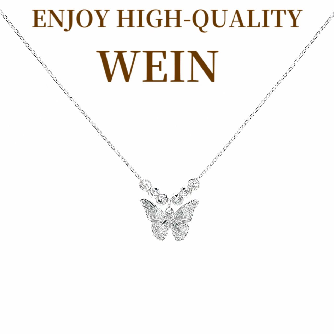 WEIN 铜合金项链 银色蝴蝶气质白色轻奢时尚小众仙女精致坠链