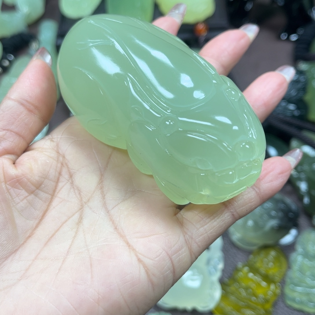 顺***水蛇纹石玉未镶嵌手把件手把件