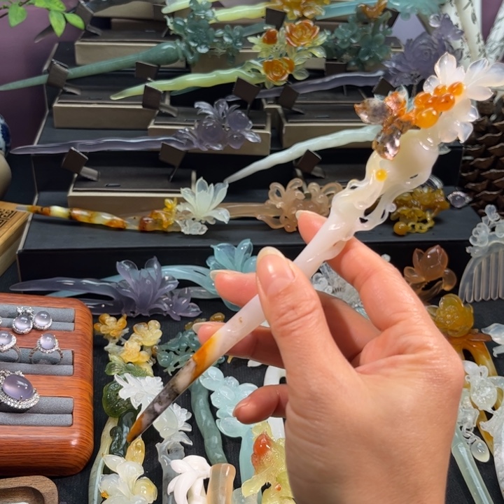 蛇纹石玉合金发饰