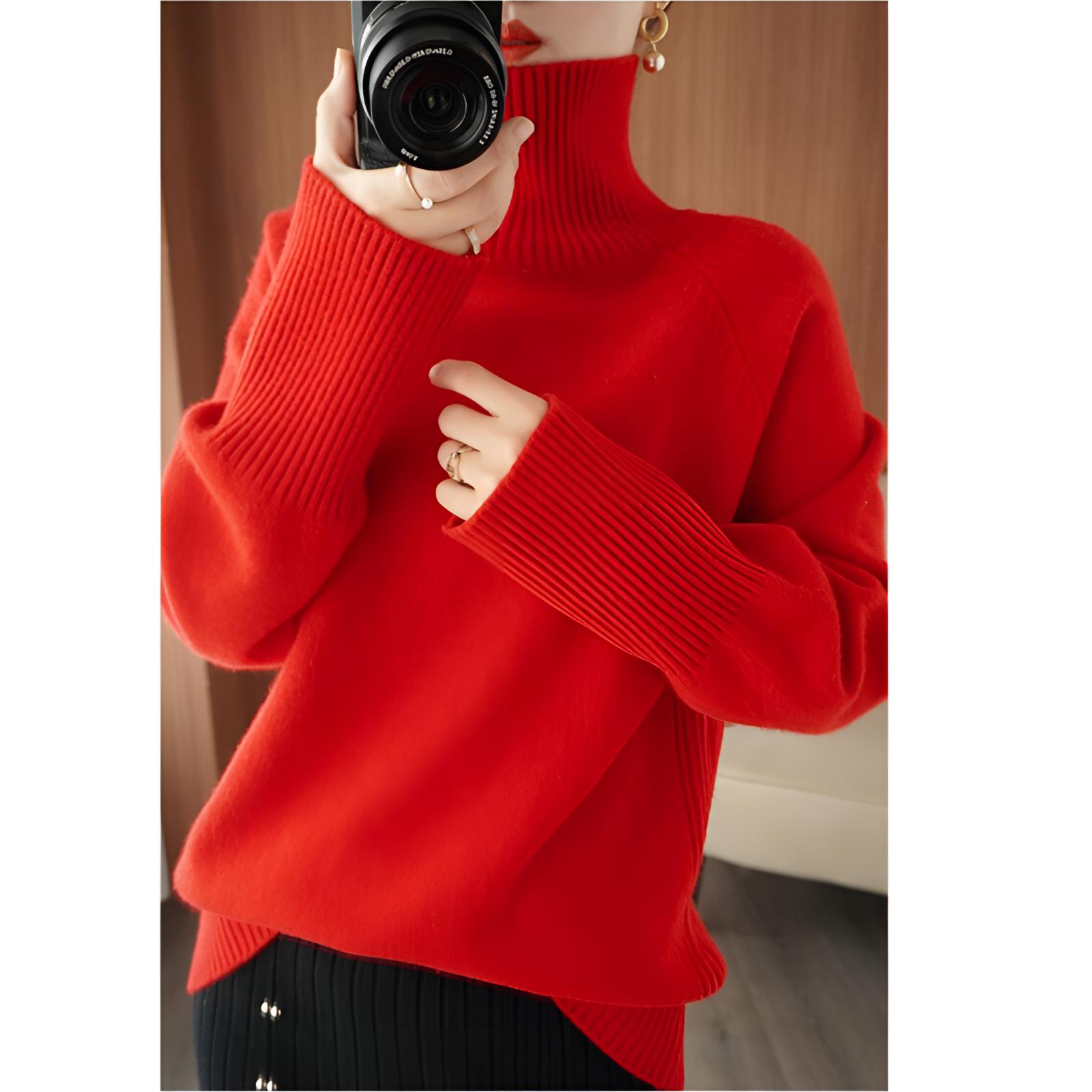 【南宇】百分百纯羊毛宽松高领百搭毛衣纯色针织羊毛打底衫加厚