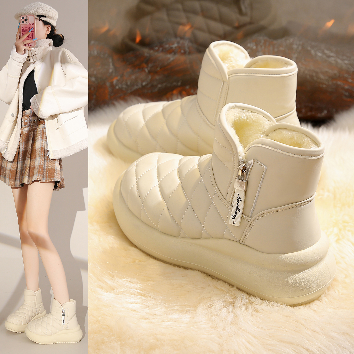 Shuangxing/双星新款冬季防水加绒加厚休闲保暖时尚百搭雪地靴