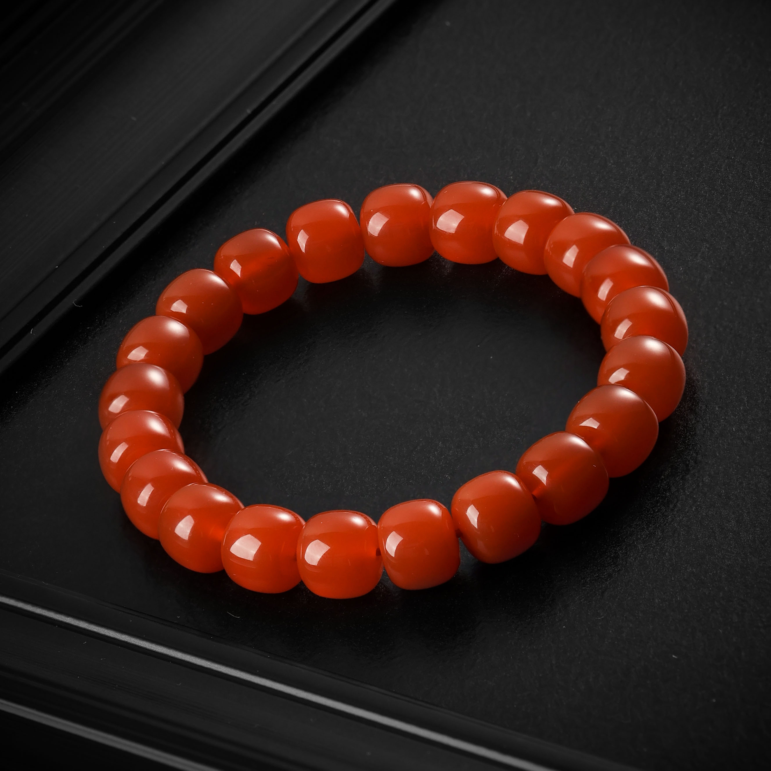 尚夏【赤系列】10.5MM保山河湾冰红南红老型手串原矿无胶无裂