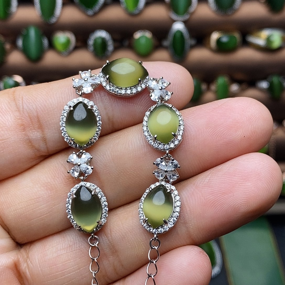 和田玉（碧玉）银S925镶嵌吊坠(不含链)手链