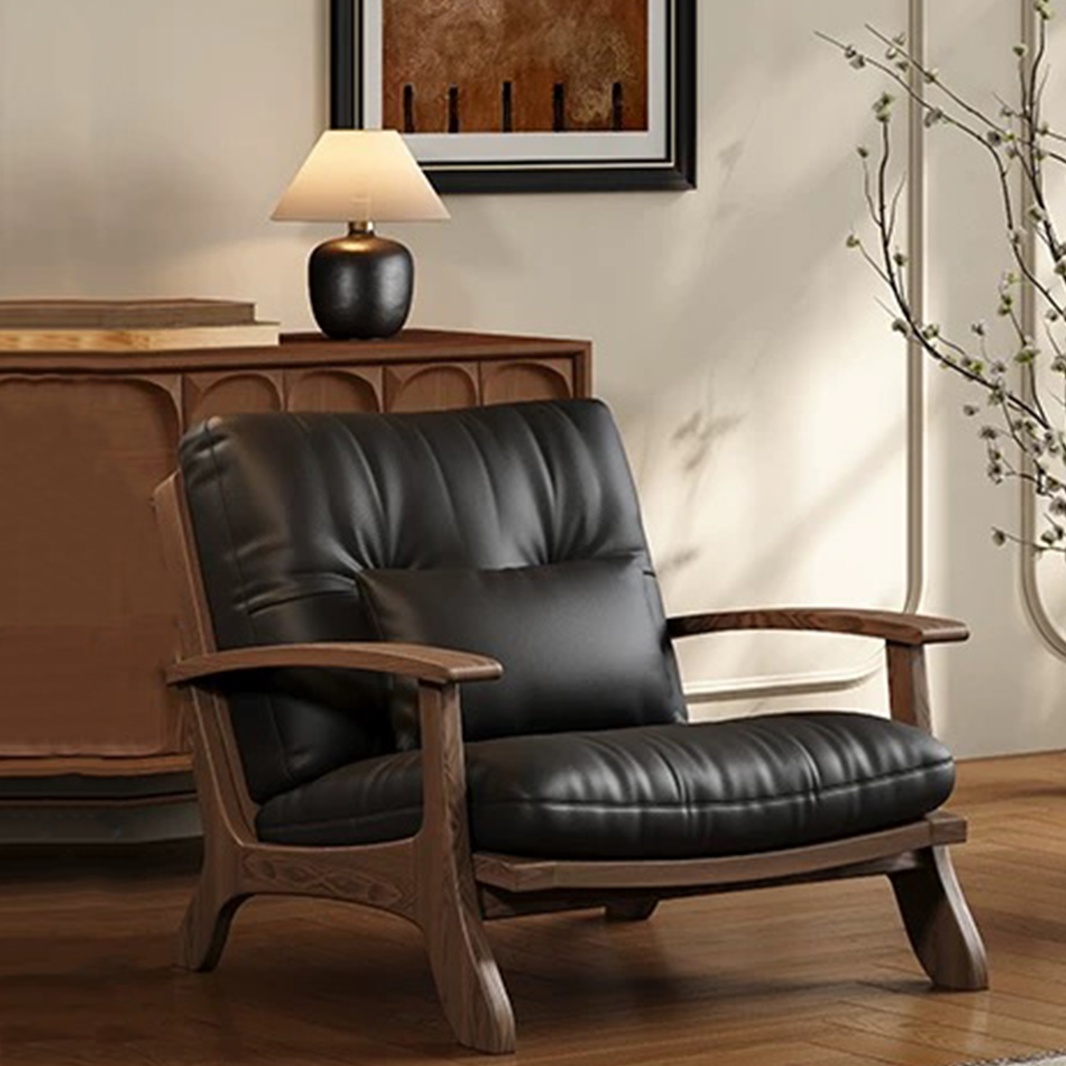 辰物家白蜡木爵士休闲椅中古风休闲椅客厅沙发椅设计师款单人椅