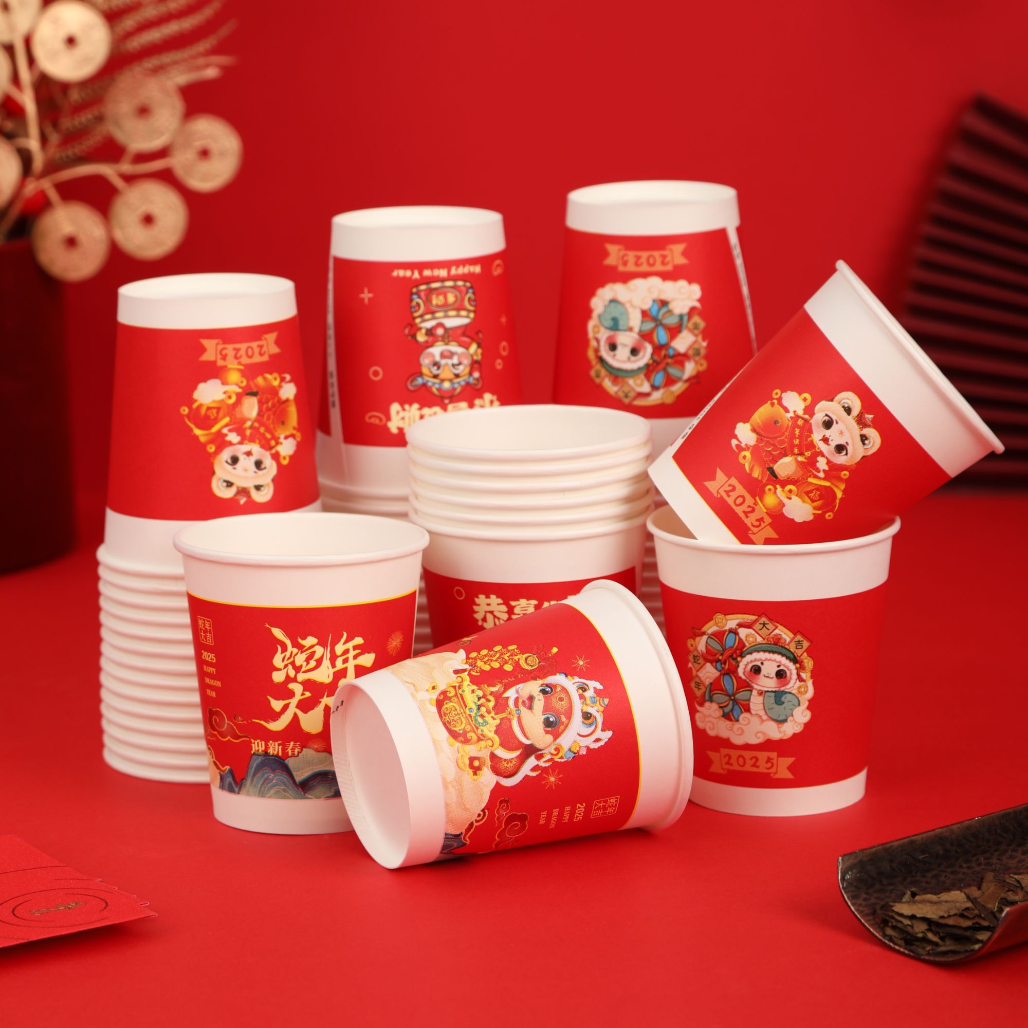 2025蛇年国潮红色纸杯 50只/包