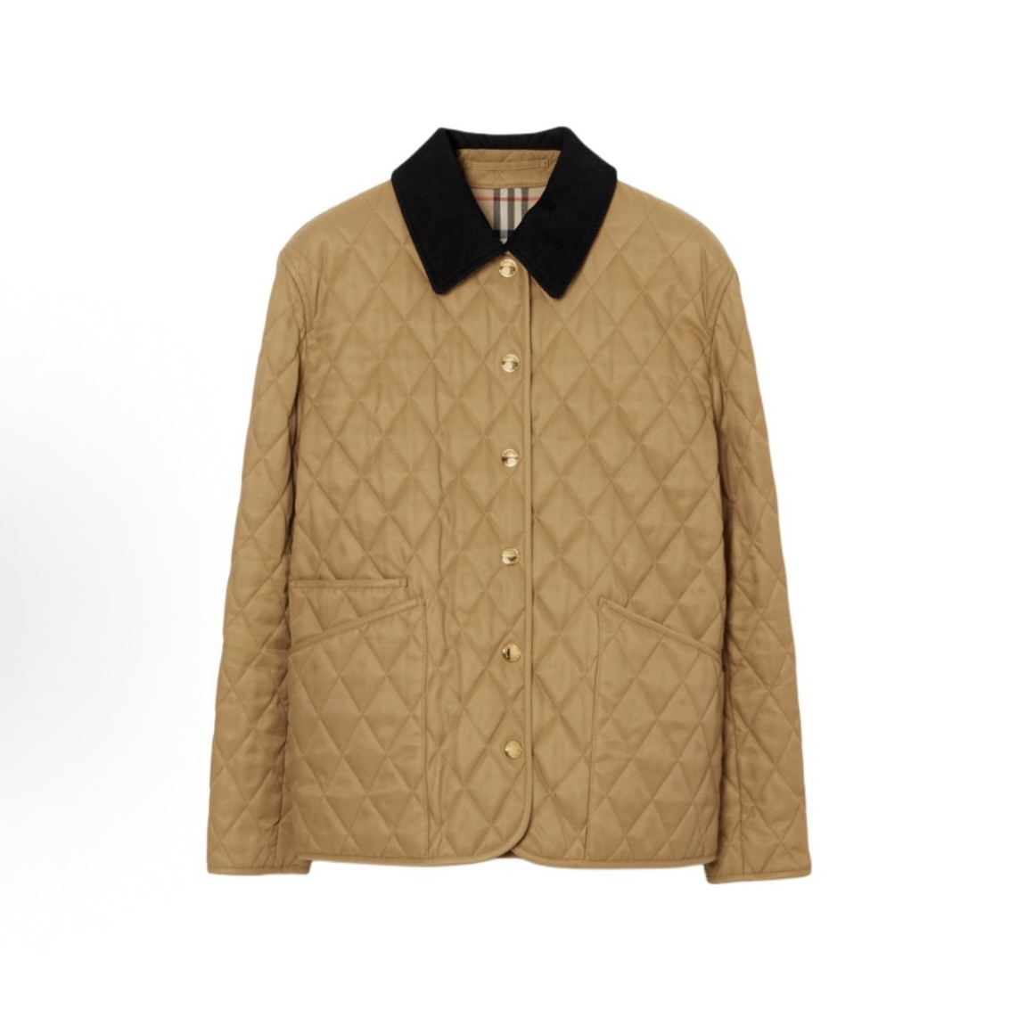 BURBERRYFW25灯芯绒衣领绗缝棉服黄金棉服女款8108989