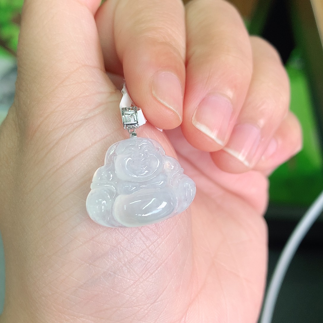 翡翠颈饰18K金镶嵌冰胶佛公