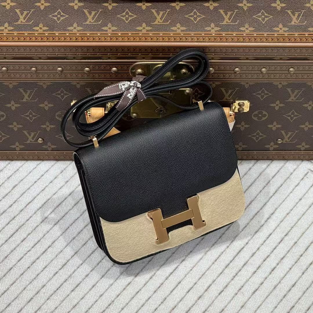 99新 Hermes/爱马仕 贝贝/b刻黑色玫瑰金康康19包