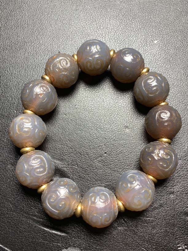 清仓老玛瑙如意纹手链手串老货珠宝手工雕刻时尚复古男女款手饰