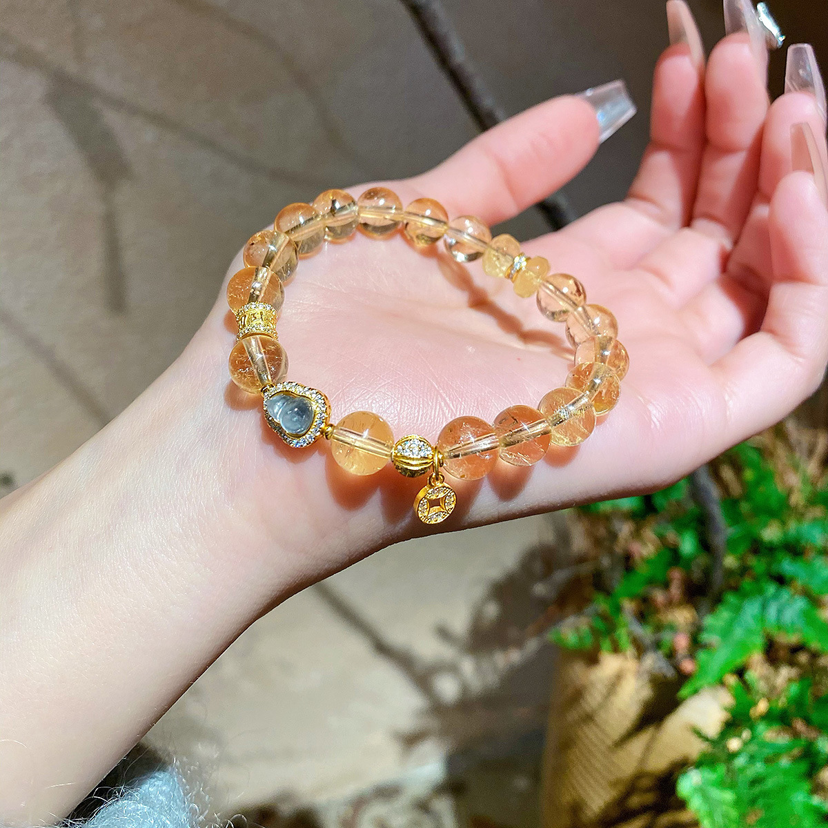 天然黄塔晶搭配水沫玉葫芦水晶手串