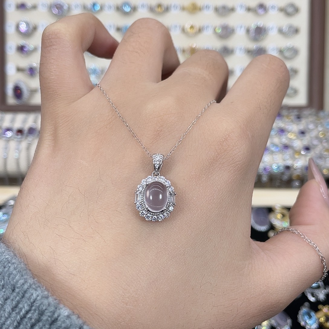 芙蓉石颈饰银S925镶嵌