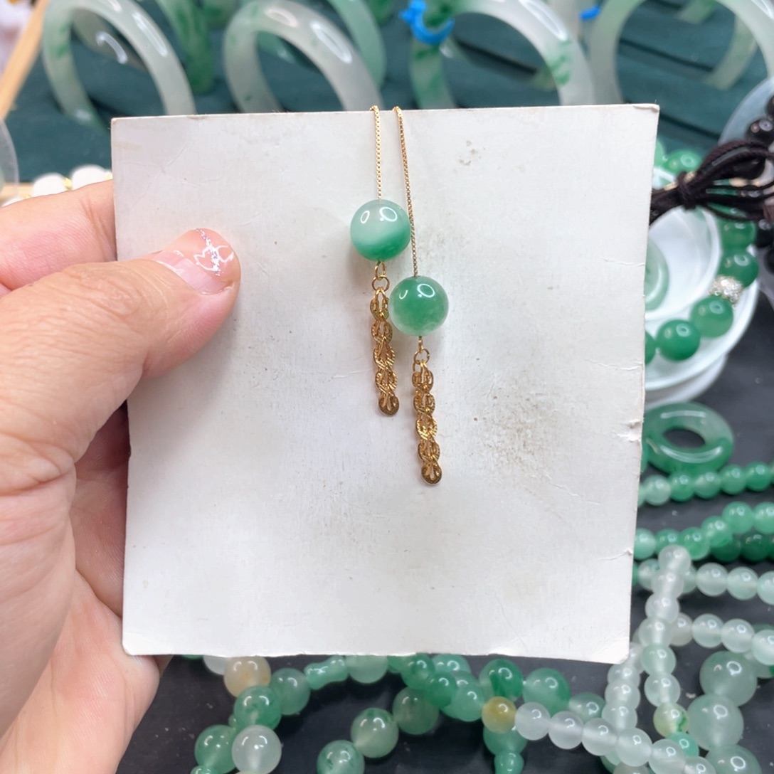 石英质玉银S925镶嵌耳饰