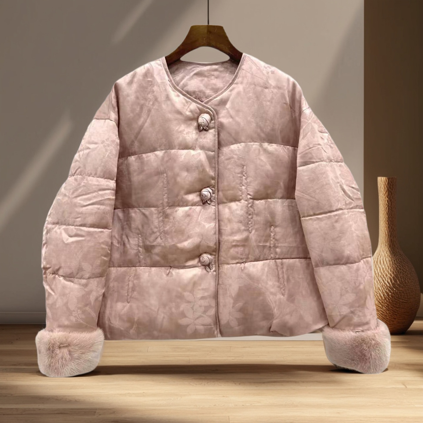 新中式国风秋冬加棉毛袖棉衣2025年短款高级感气质百搭面包服465