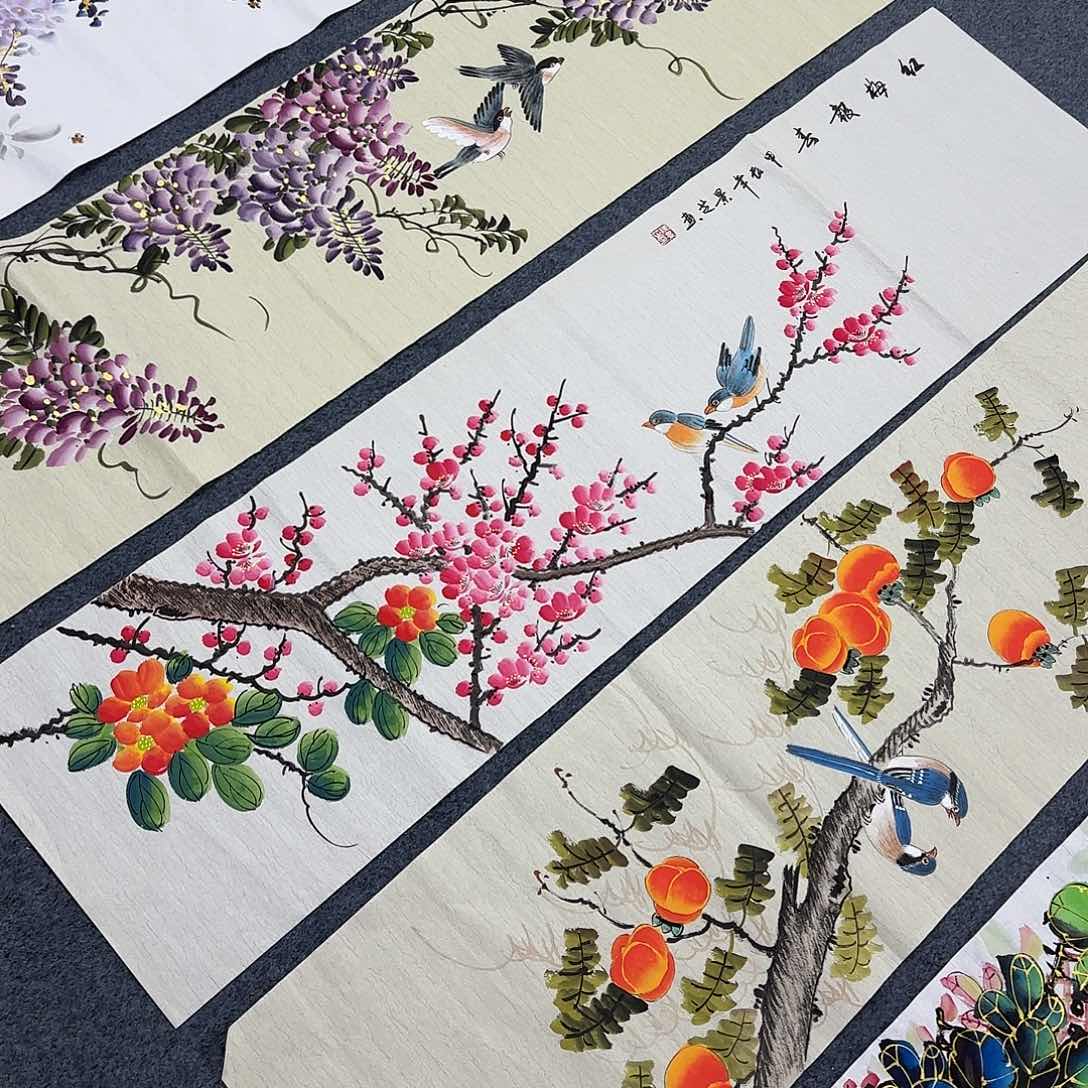 国画尺寸35X140手绘作品 