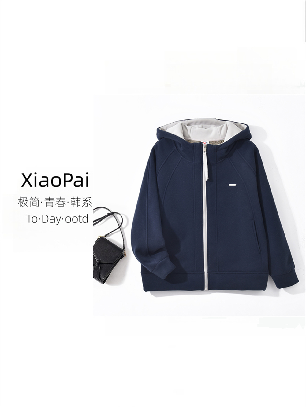 XIAOPAI-[时尚百搭]25冬季加绒保暖拼接减龄连帽外套K-MF7103