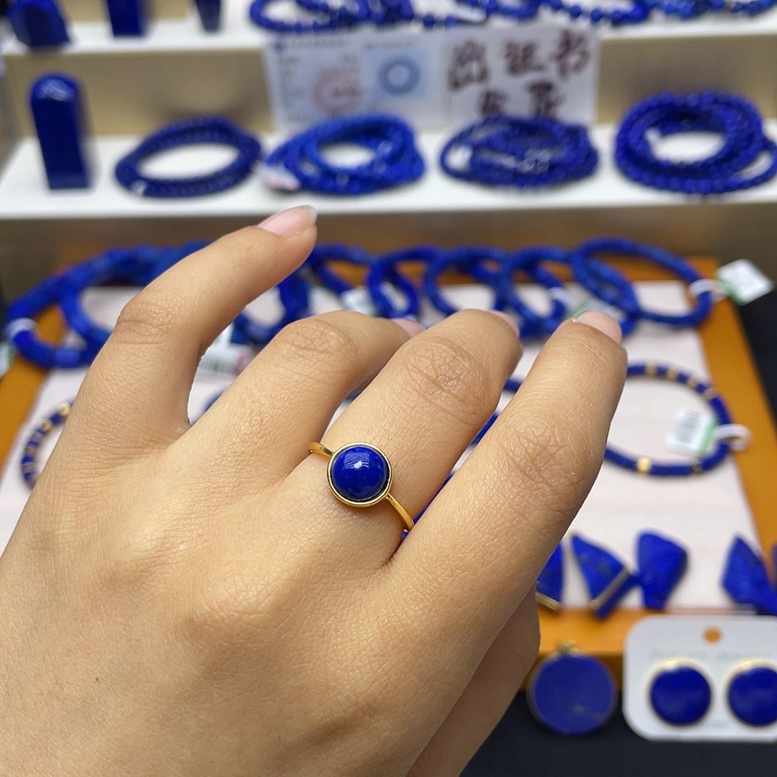 青金石戒指豆豆银S925镀金镶嵌