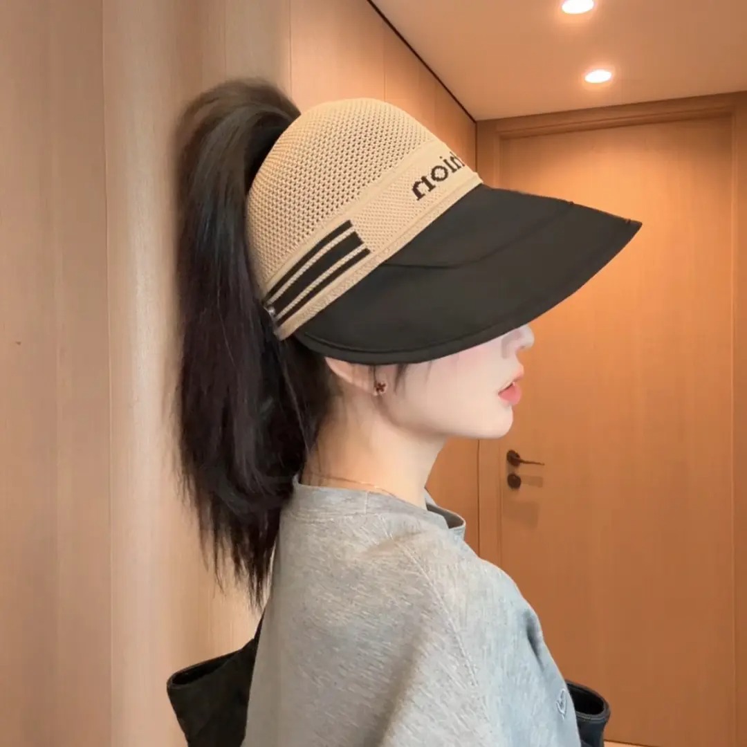 聖帝名轩显脸小镂空透气空顶可扎高马尾防晒帽户外出游宽檐遮阳帽