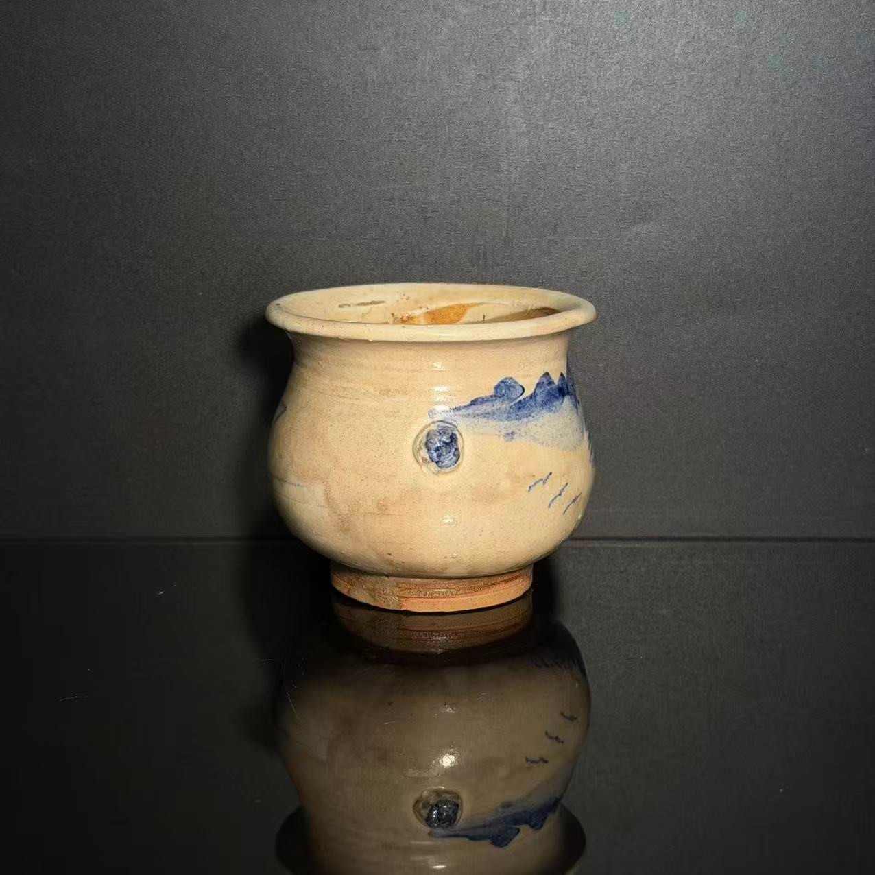 Lot12-清淄博窑青花山水香炉高7cm口8cm-DZ11190016001027