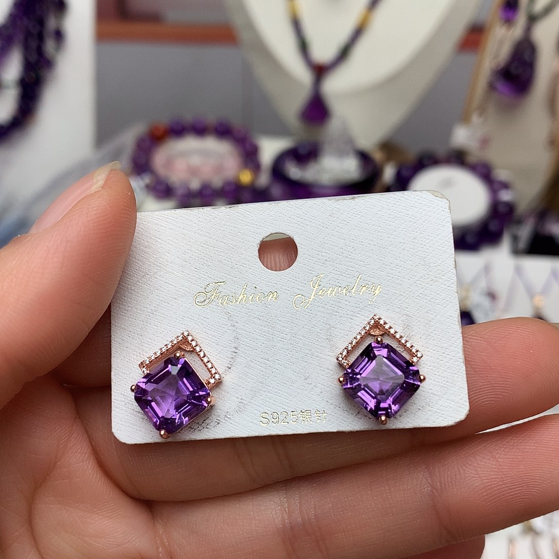是***吖紫晶耳饰银S925镶嵌L 设计款