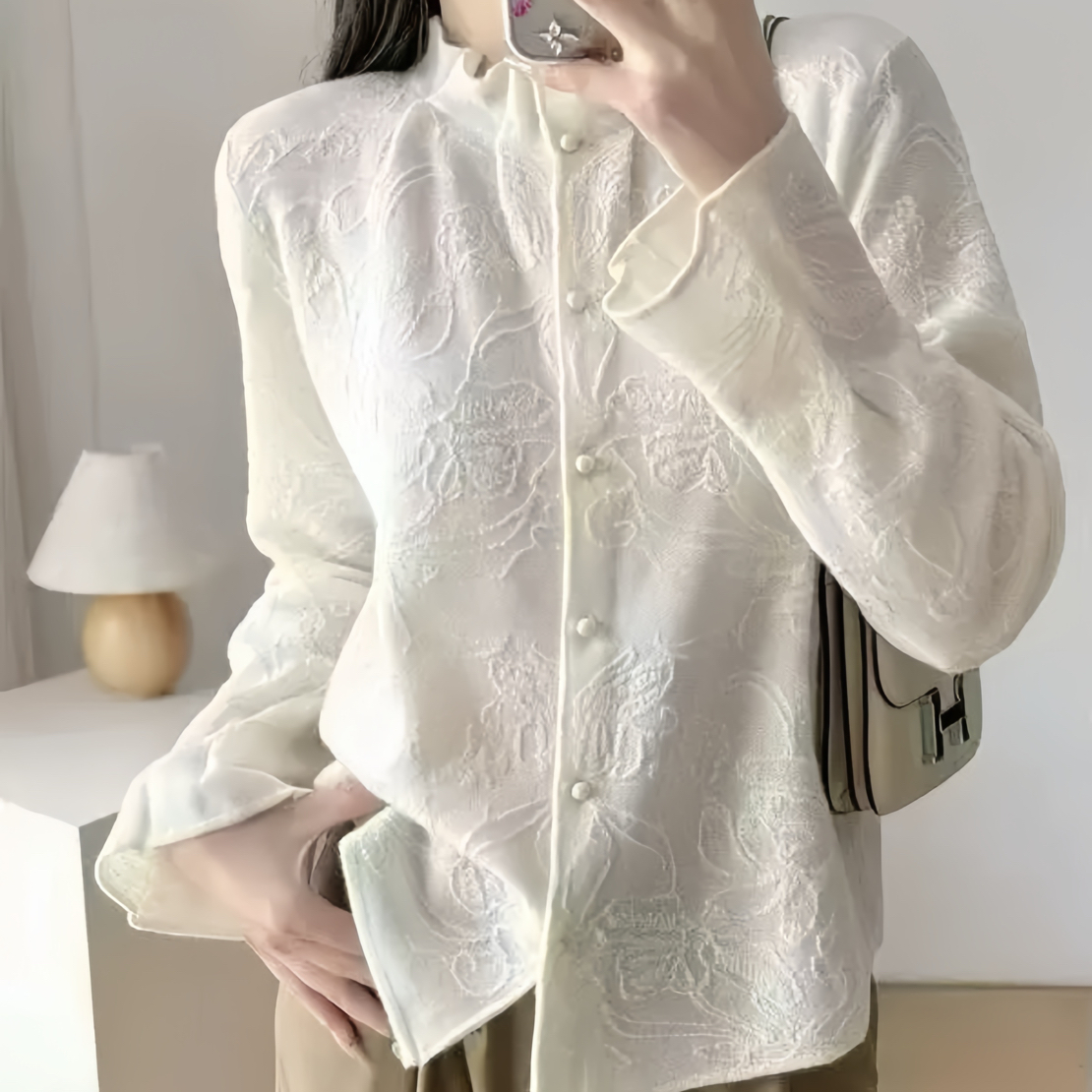春春真丝【羊毛法式宫廷风衬衫】提花羊毛衬衫百搭时尚高级