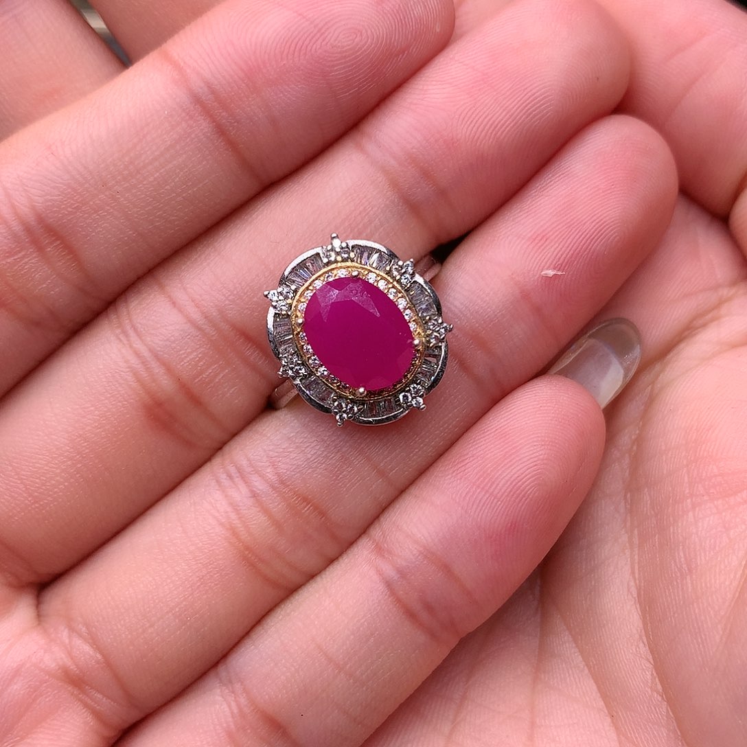 红宝石戒指银S925镶嵌