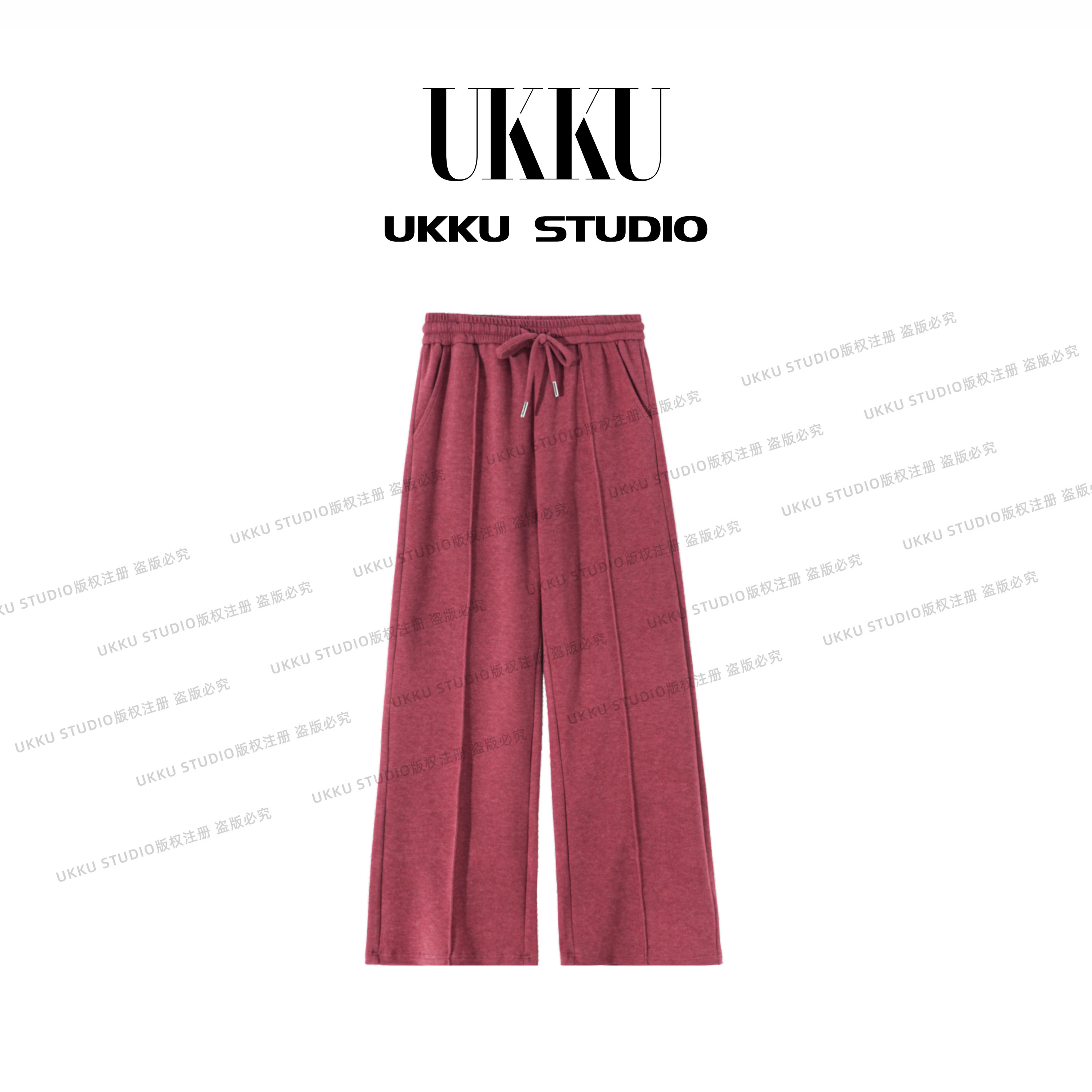 肖肖【UKKUSKUDIO】气质修身时尚勃垦地红色显瘦塑形女神长裤513041