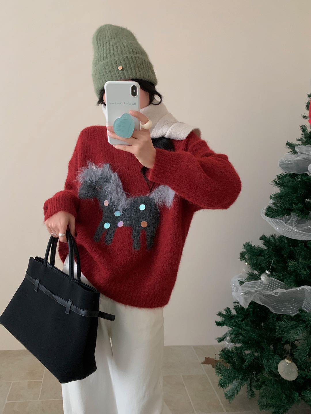 马年小马圆领套头毛衣女韩版显瘦加厚上衣