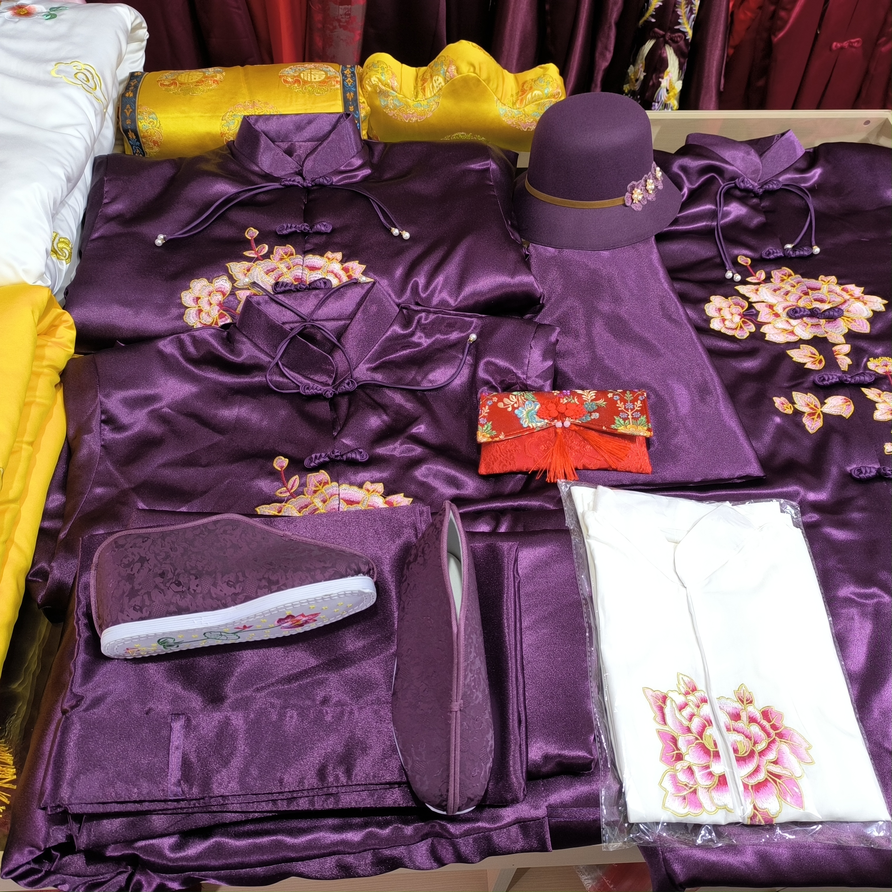 全套包邮七件套唐装夏季长袖立领喜庆老年人千金风上衣民族风复古