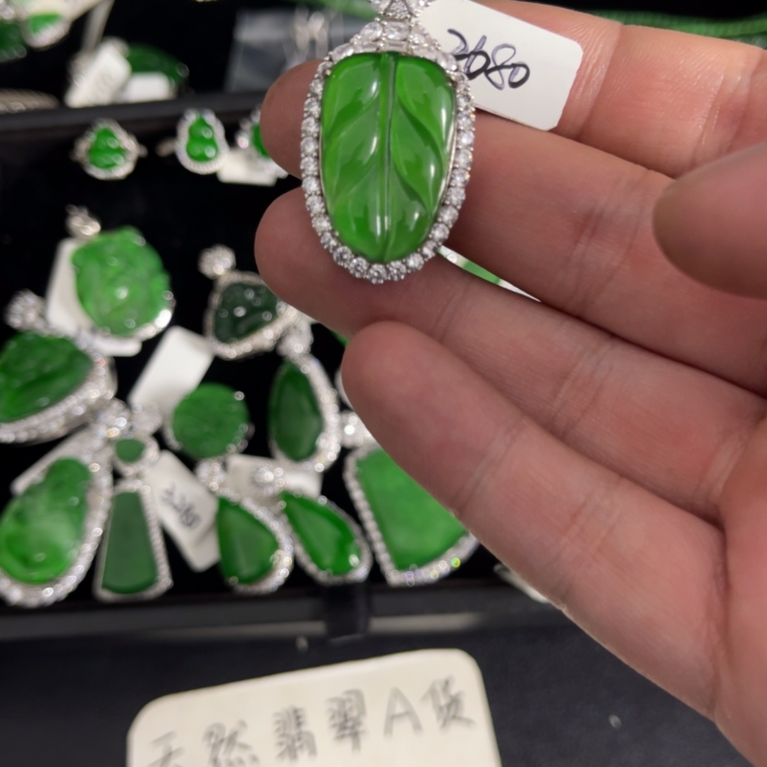 *****翡翠银S925镶嵌戒指翡翠叶子