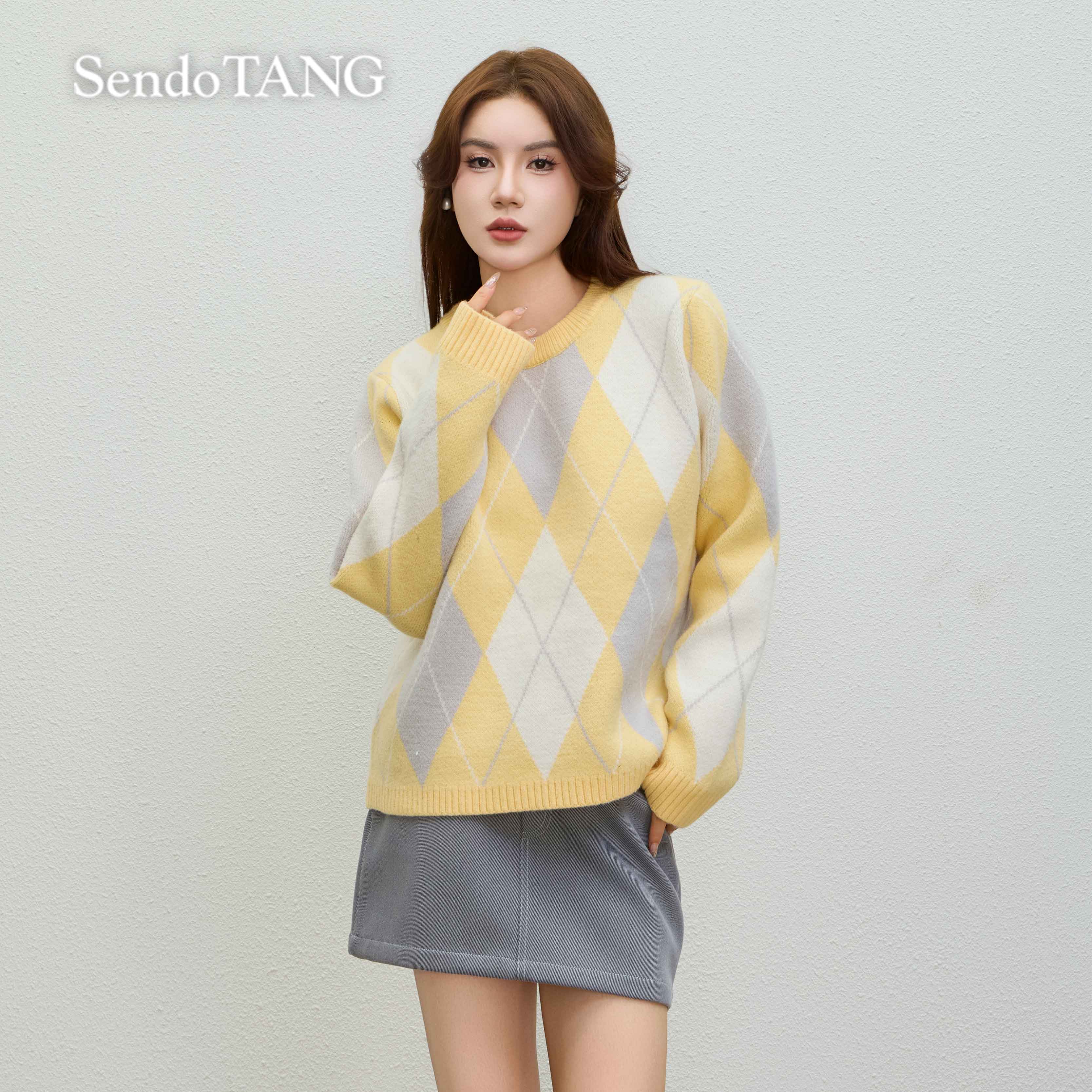 miu系千金【发光少女】胖多女装时尚新品撞色百搭宽松显瘦针织毛衣