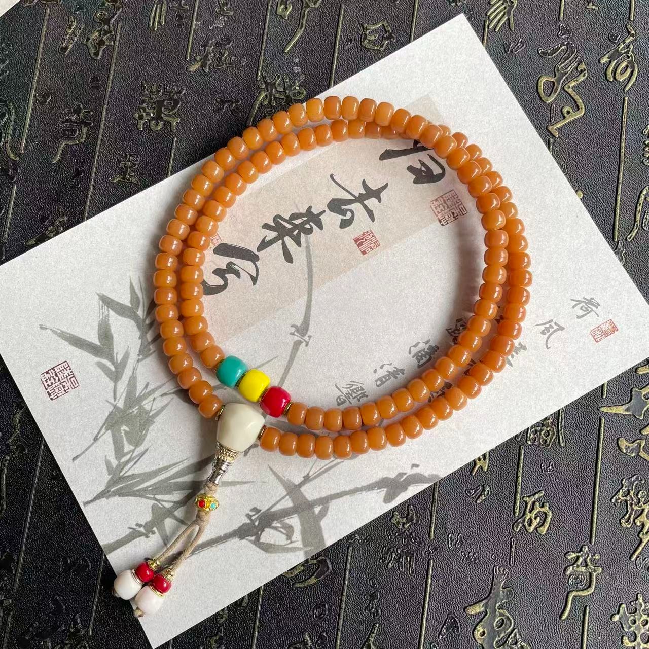 原生态风化黄菩提根十年老料108颗手串精选尺寸6*8mm男女盘玩念珠