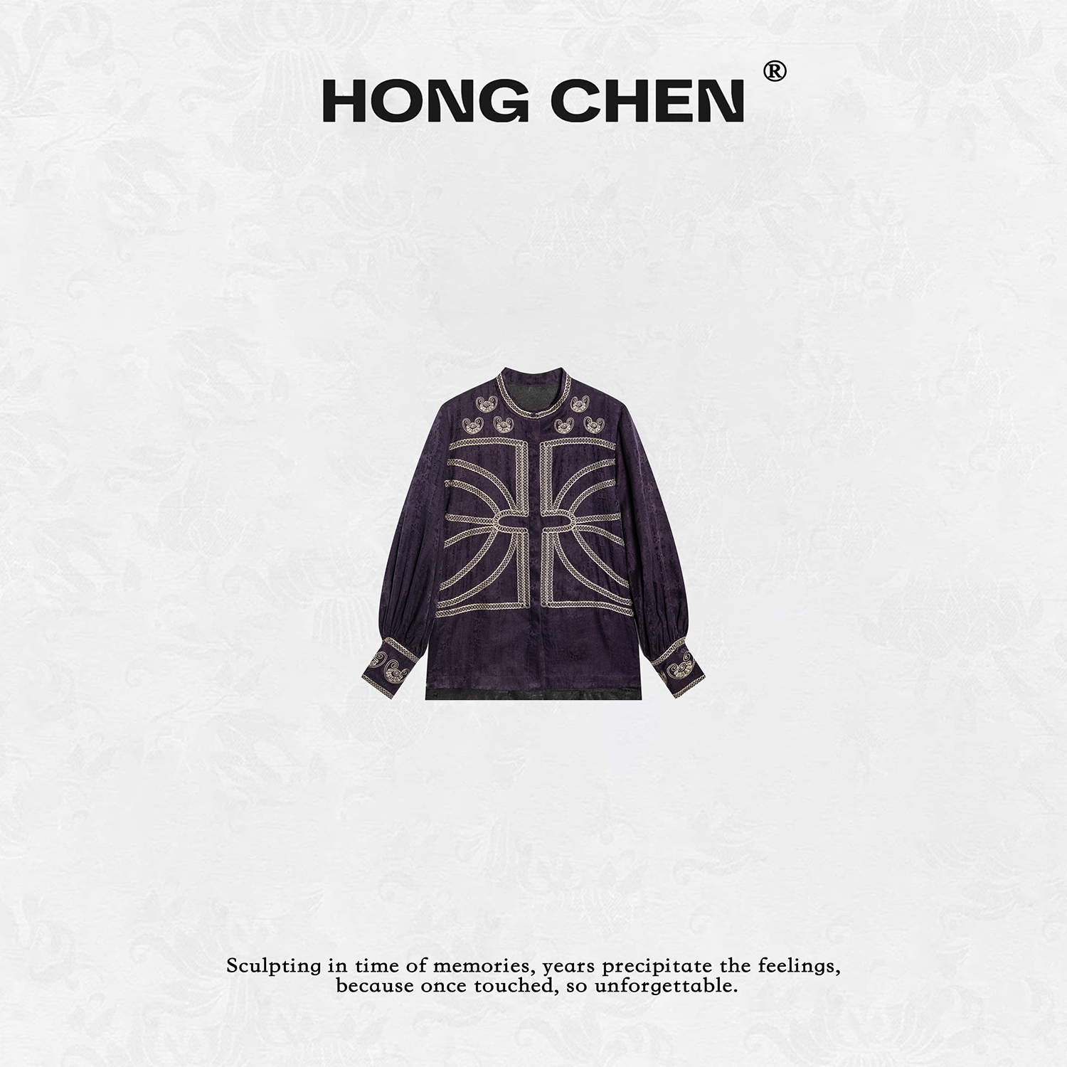 【虹辰·香云纱】高端时尚重磅桑蚕丝优雅明线刺绣高级感衬衣-HC2393