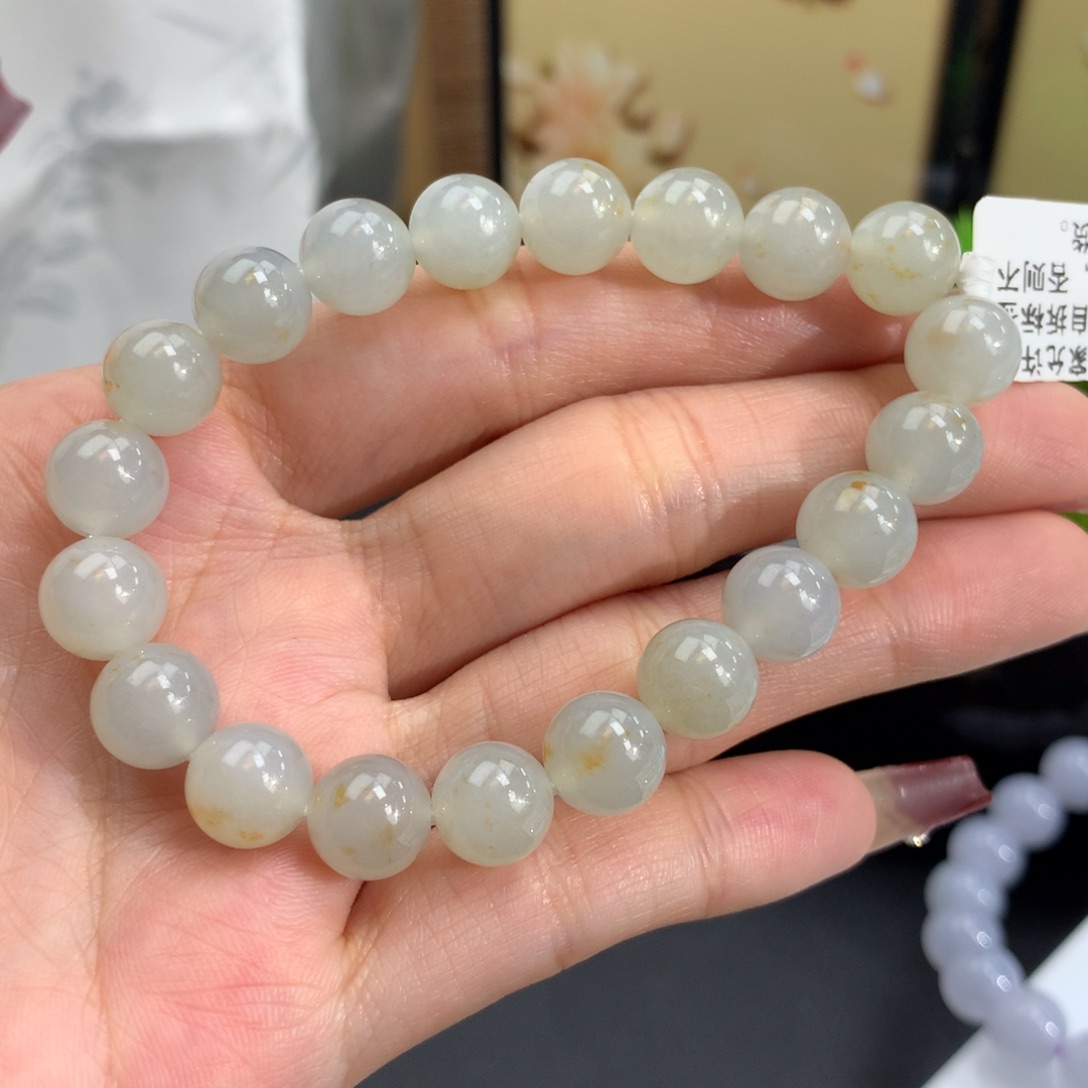 翡翠手链未镶嵌卡9冰胶黄翡洒金手串