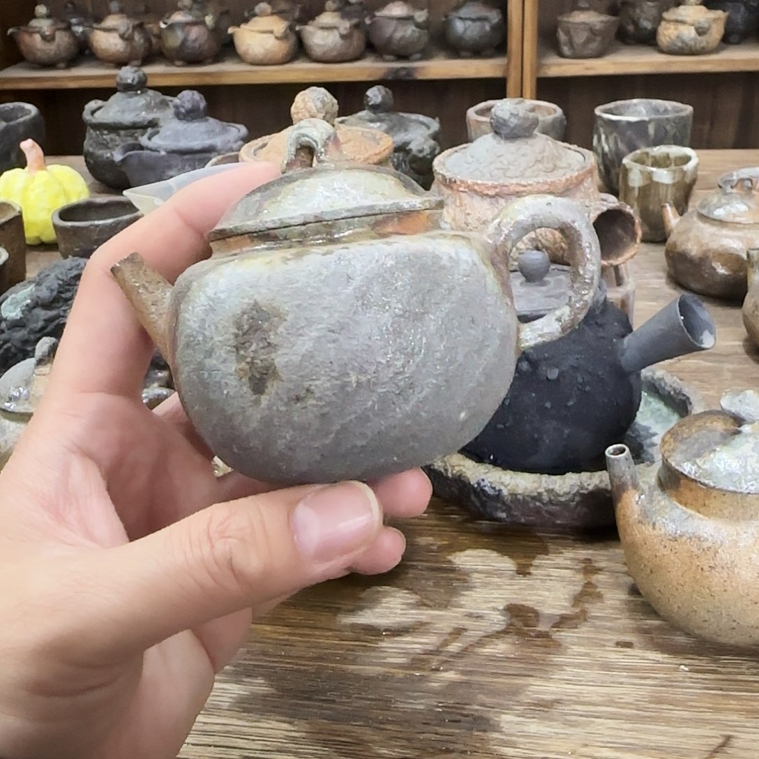 柴烧手捏壶景德镇