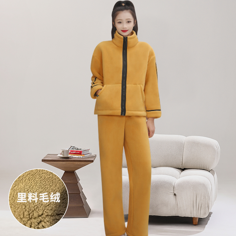 加厚加绒加大款连帽情侣秋冬新款可外穿女士休闲套装上衣宽松毛绒